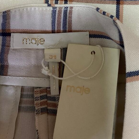 NEW Maje Izore White Blue Plaid Checkered High Waist Pockets Casual Shorts Sz XS - Picture 4 of 5